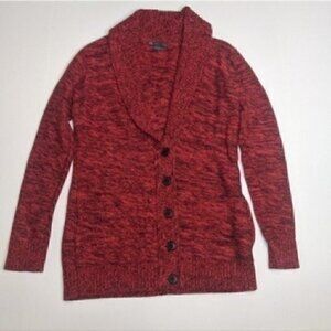 Armani Exchange Collared Cardigan Sweater Small Red Black Marble Knit Academia